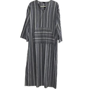SUNNYME Blue Multicolor Linen Blend Striped Dress Large